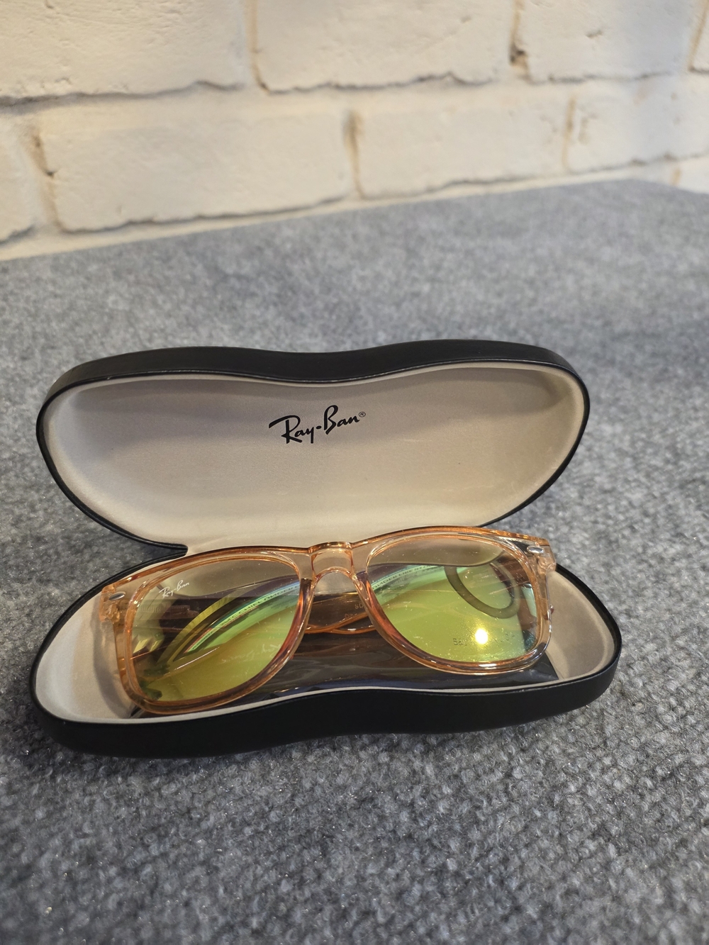 Ray-Ban Women's Transparent Amber Frame Sunglasses with Green Mirrored Lenses